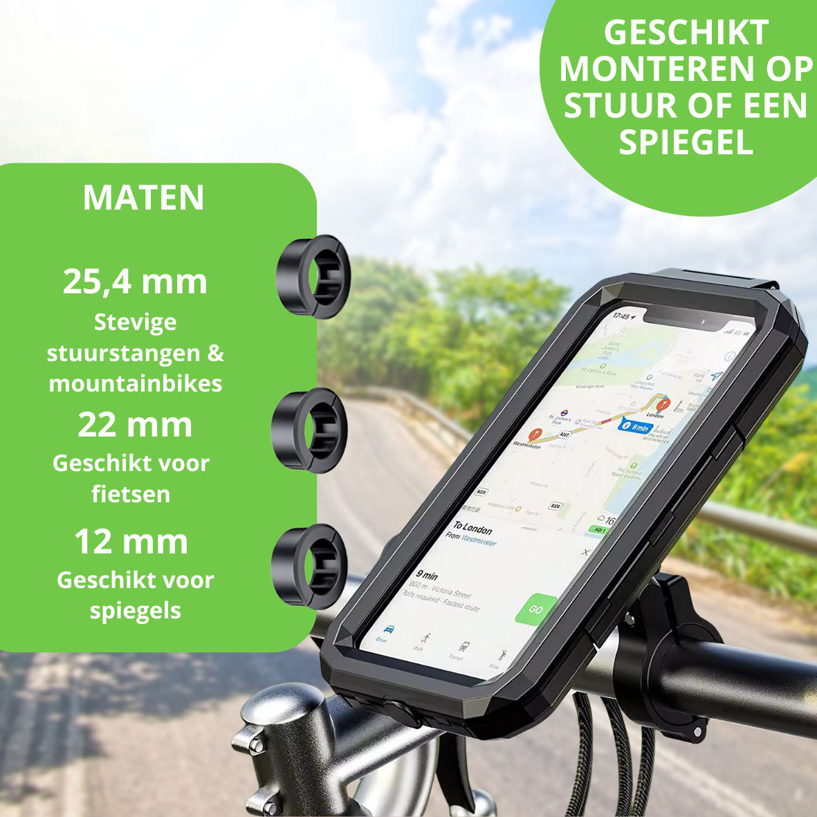 NOVTEC® Telefoonhouder Fiets- 360° graden draaibaar- Waterdicht- Fiets Scooter & Motor- GSM Houder -Anti Schok Laag -Zwart - 4 tot 7 inch